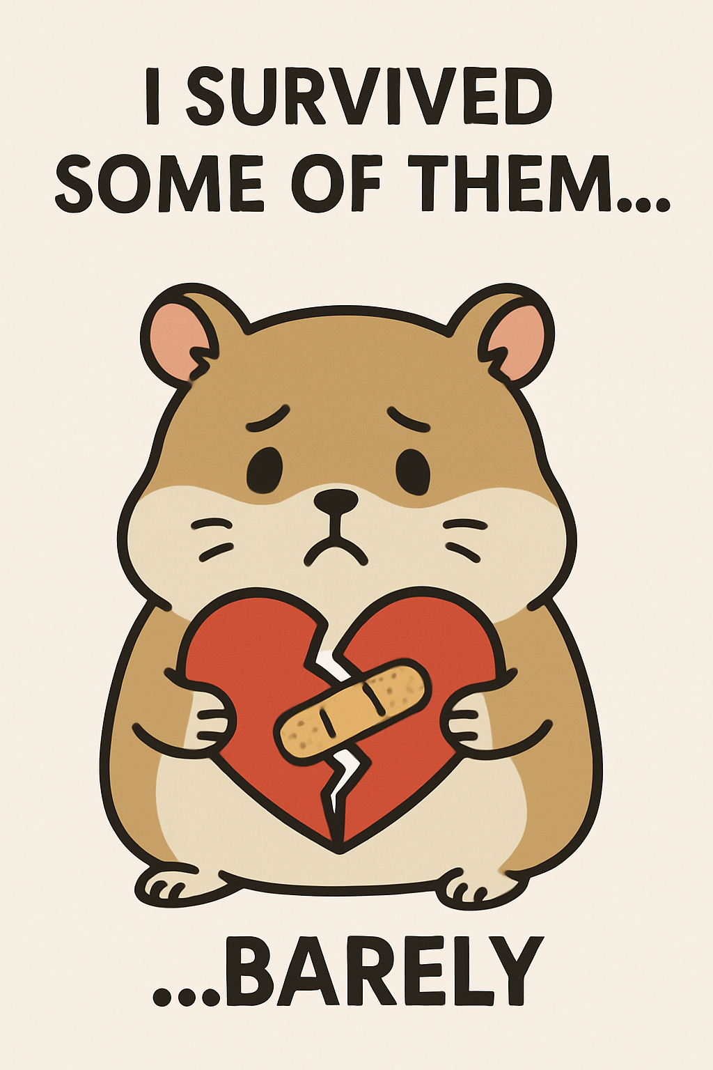 I survived Some of Them - Barely. Hamster with broken heart art.